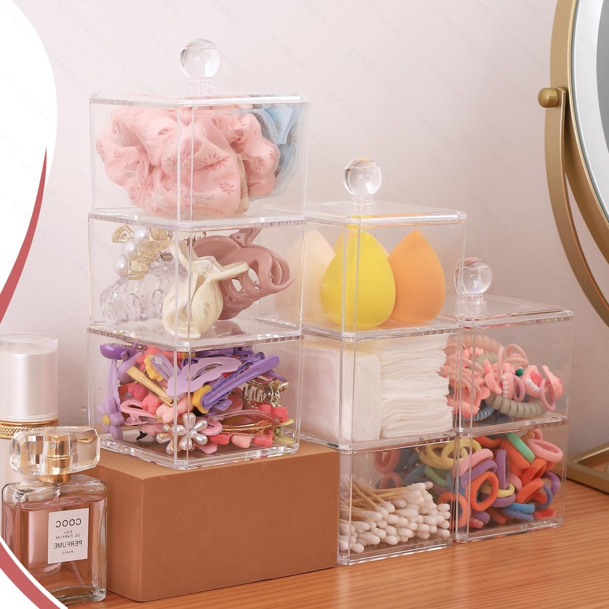Clear 3 Stackable Acrylic Hair Accessory Organizer for Girls