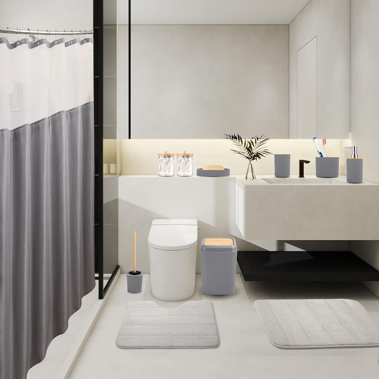23-Piece Grey Bathroom Accessories Set - Modern Durable
