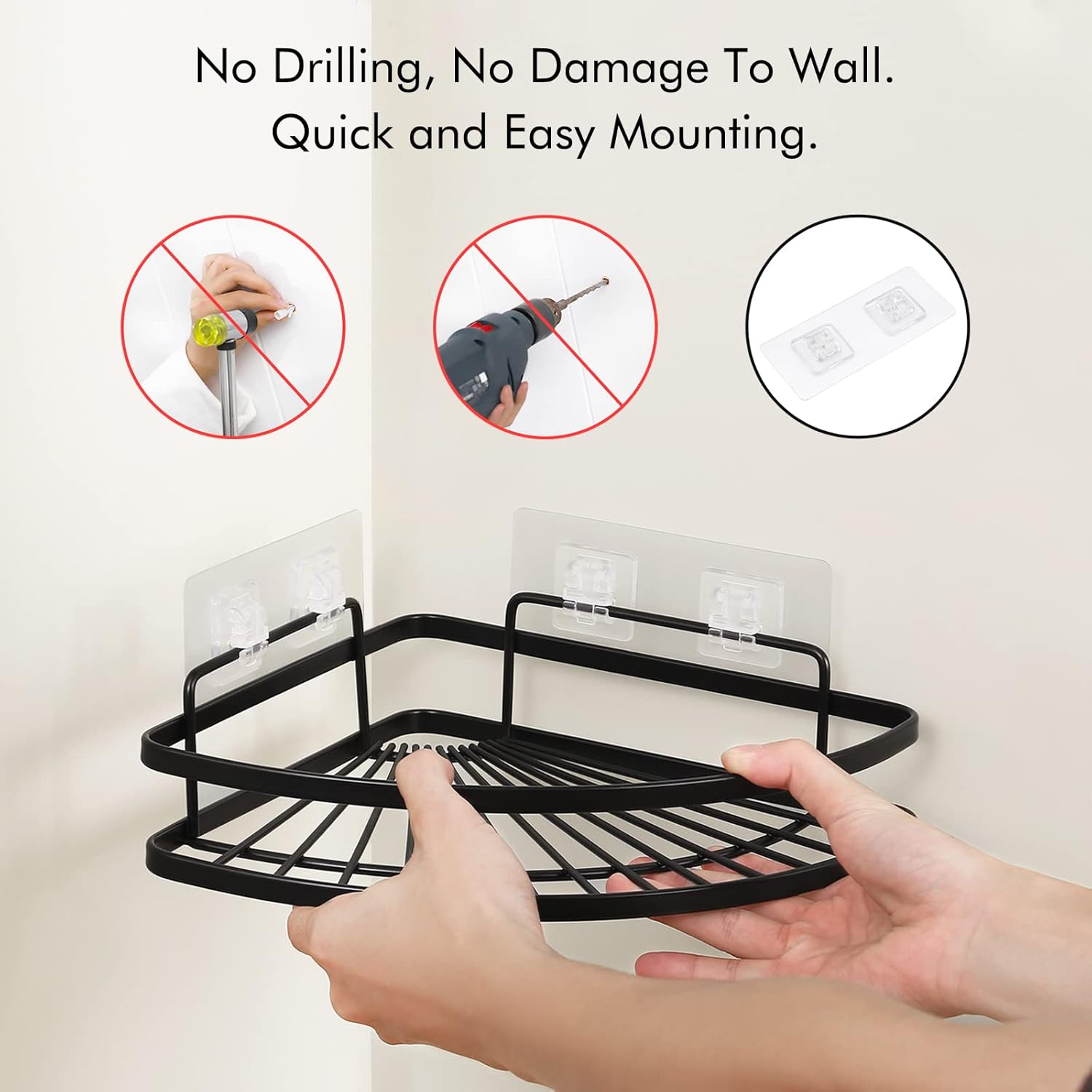 KES Matte Black Shower Caddy 2 Pack with Snap-Lock Hooks