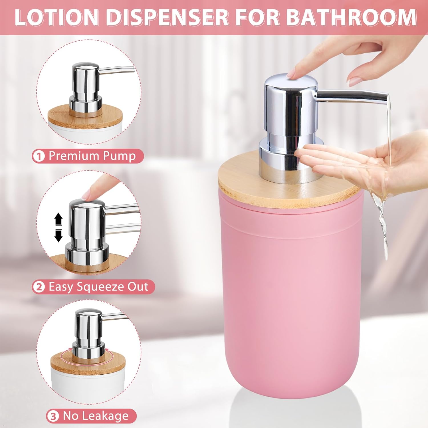 iMucci 5 Piece Bathroom Accessories Set with Pink Bamboo Cover
