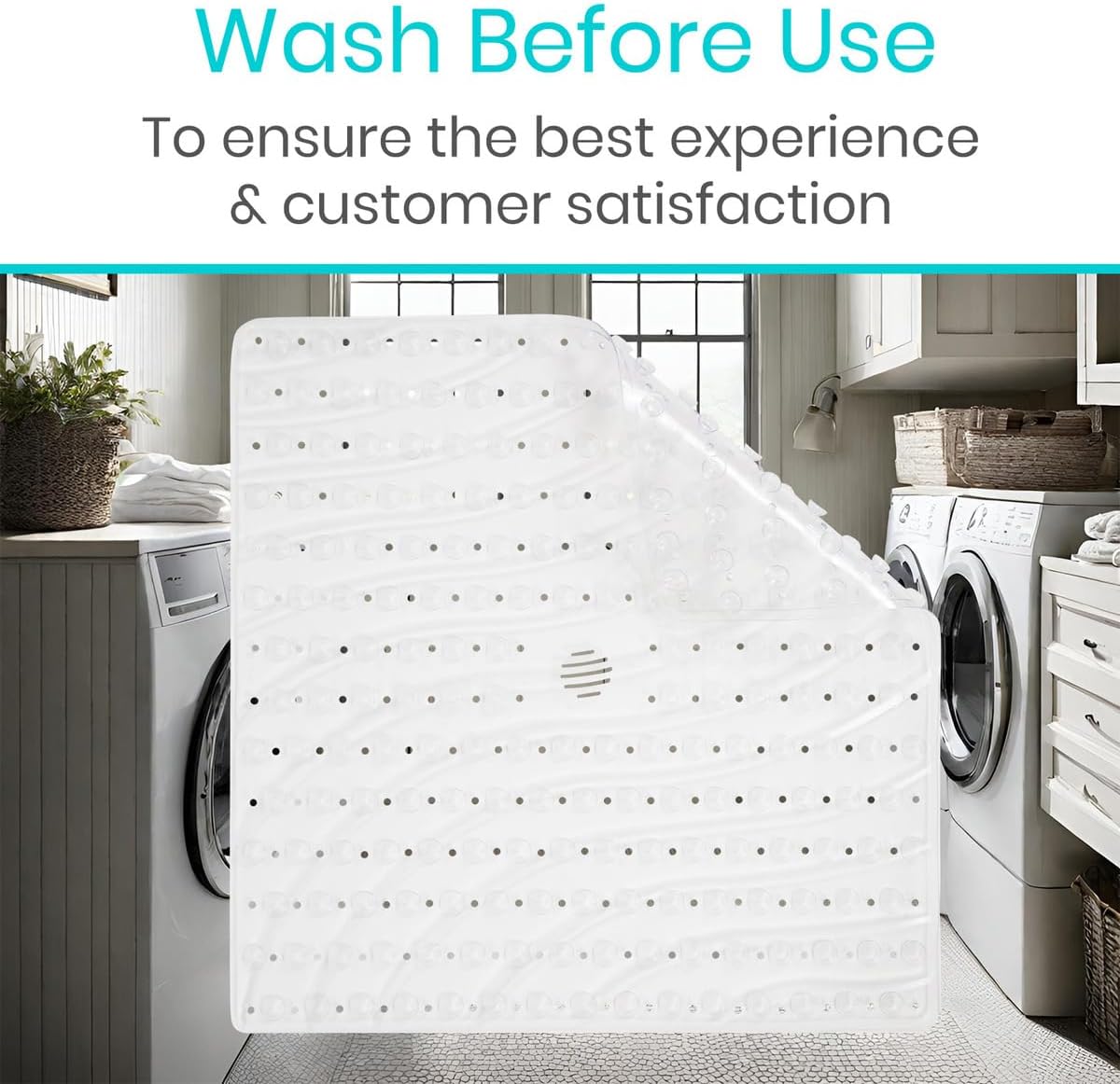 Vive Non-Slip Square Shower Mat with Suction Cups