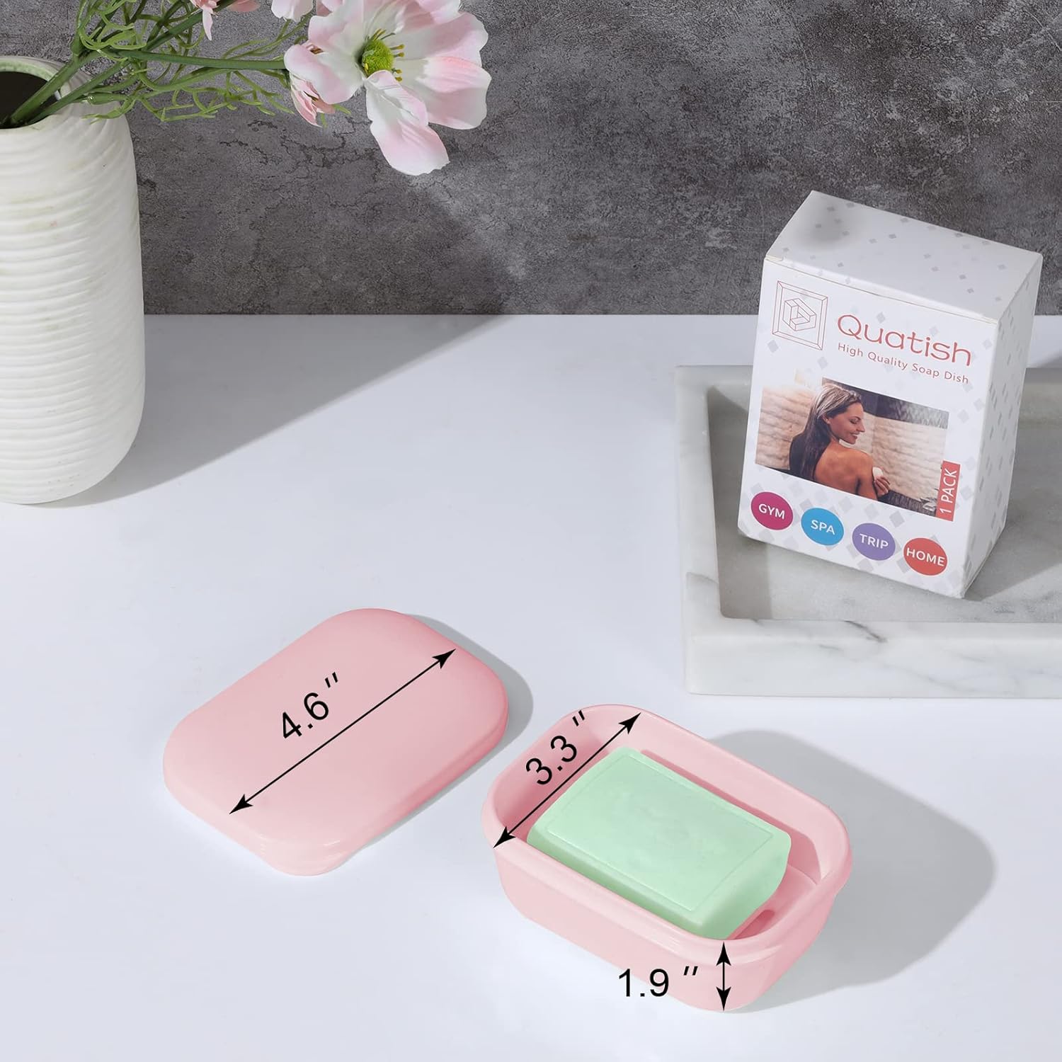 Quatish Leakproof Soap Dish with Lid Draining Layer