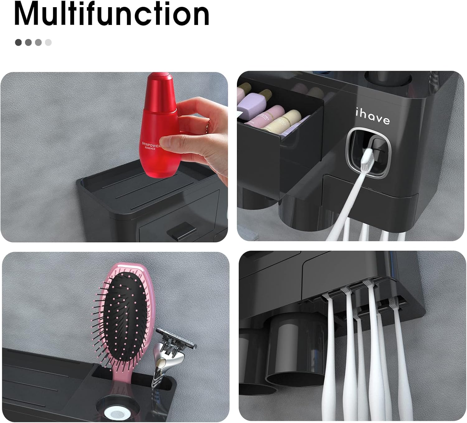 iHave Wall Mounted Toothbrush Holder with Toothpaste Dispenser