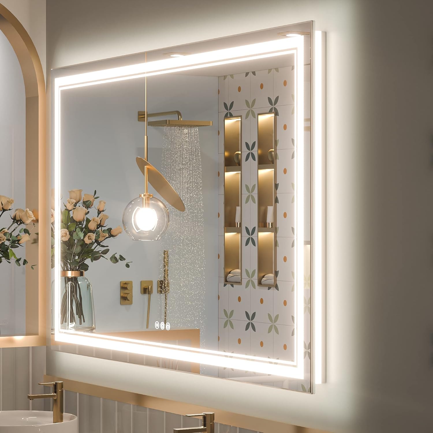 Keonjinn 60 x 36 LED Bathroom Mirror with Frontlit and Backlit