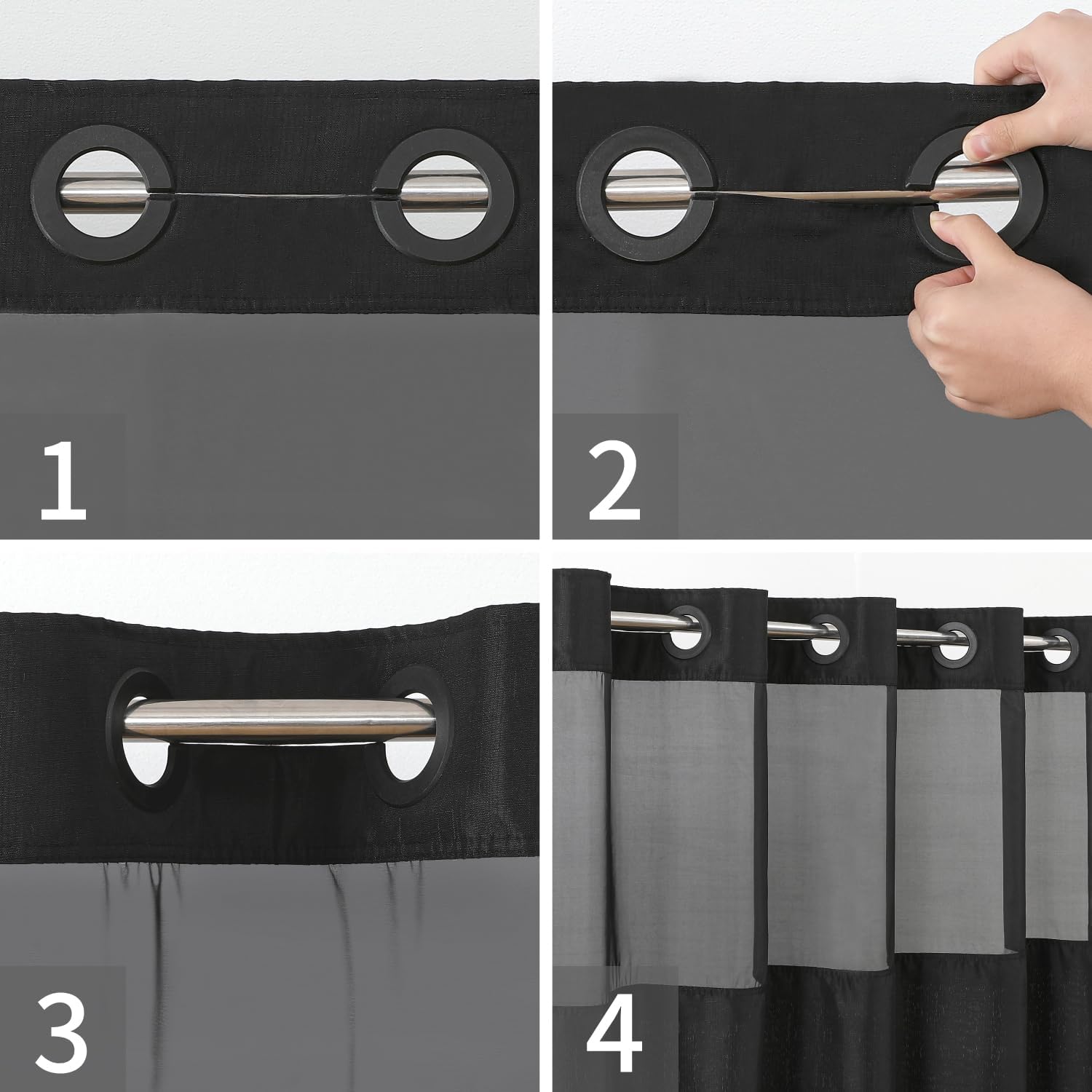eachope Linen Textured Shower Curtain Set Black