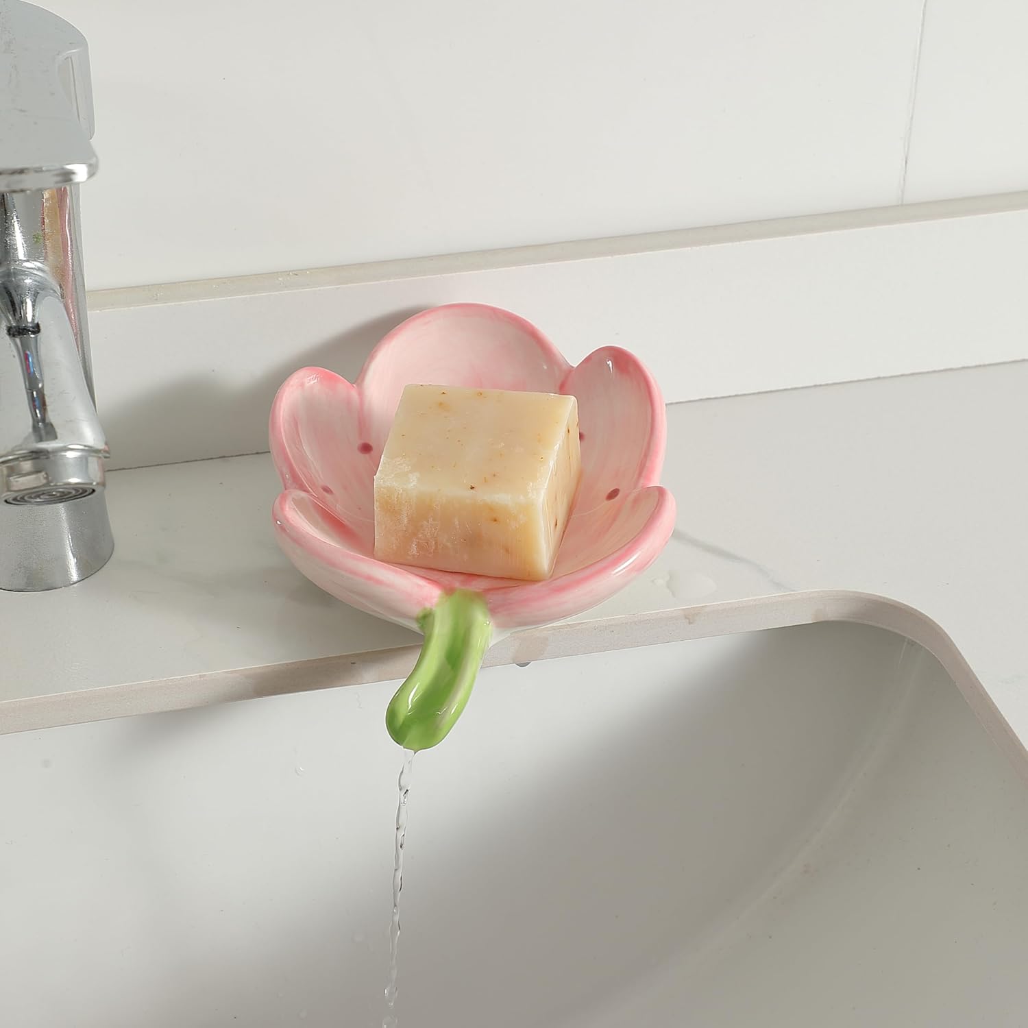 Ankah Decorative Ceramic Soap Dish Butterfly Shape Pink