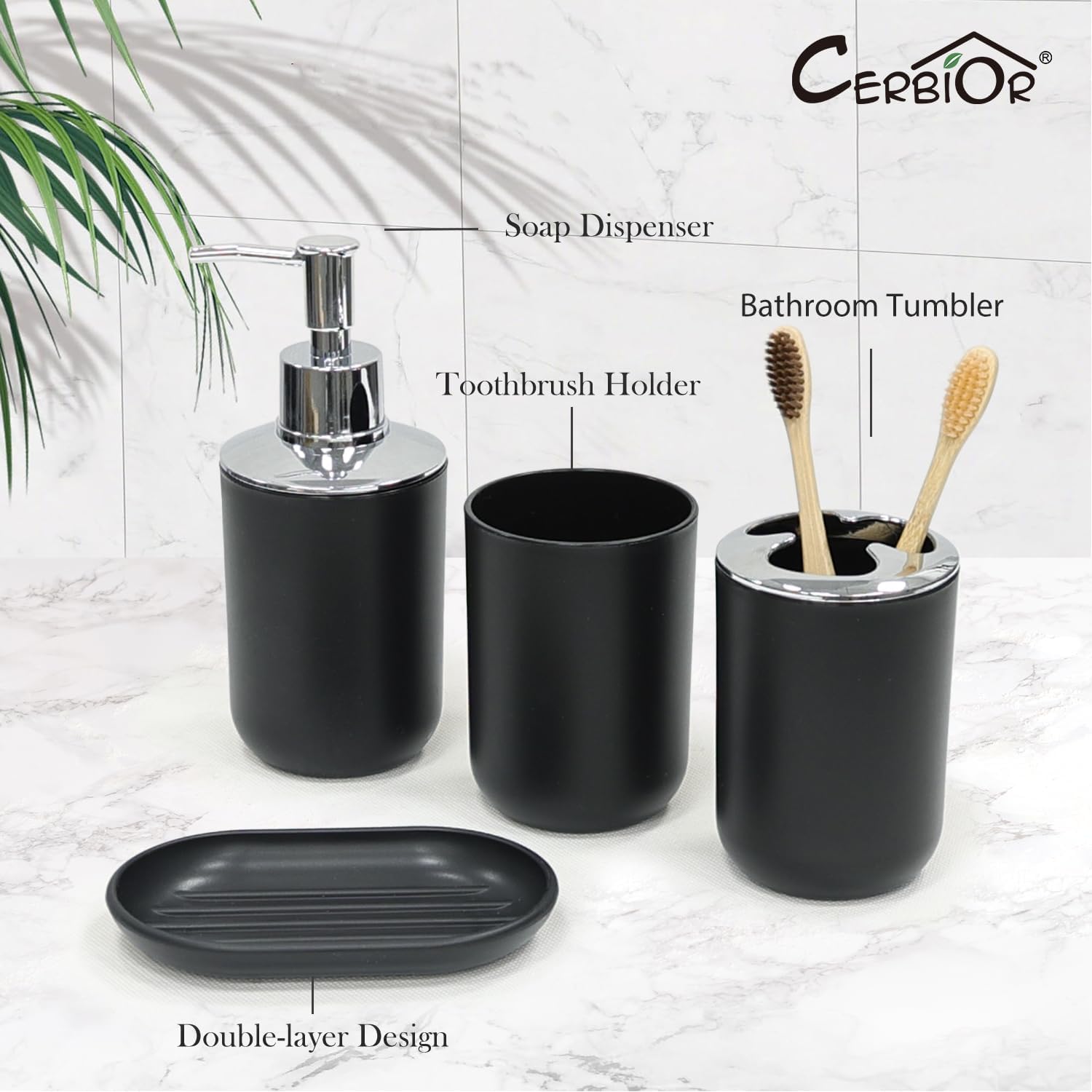 CERBIOR 6 Piece Bathroom Accessory Set Shiny Black