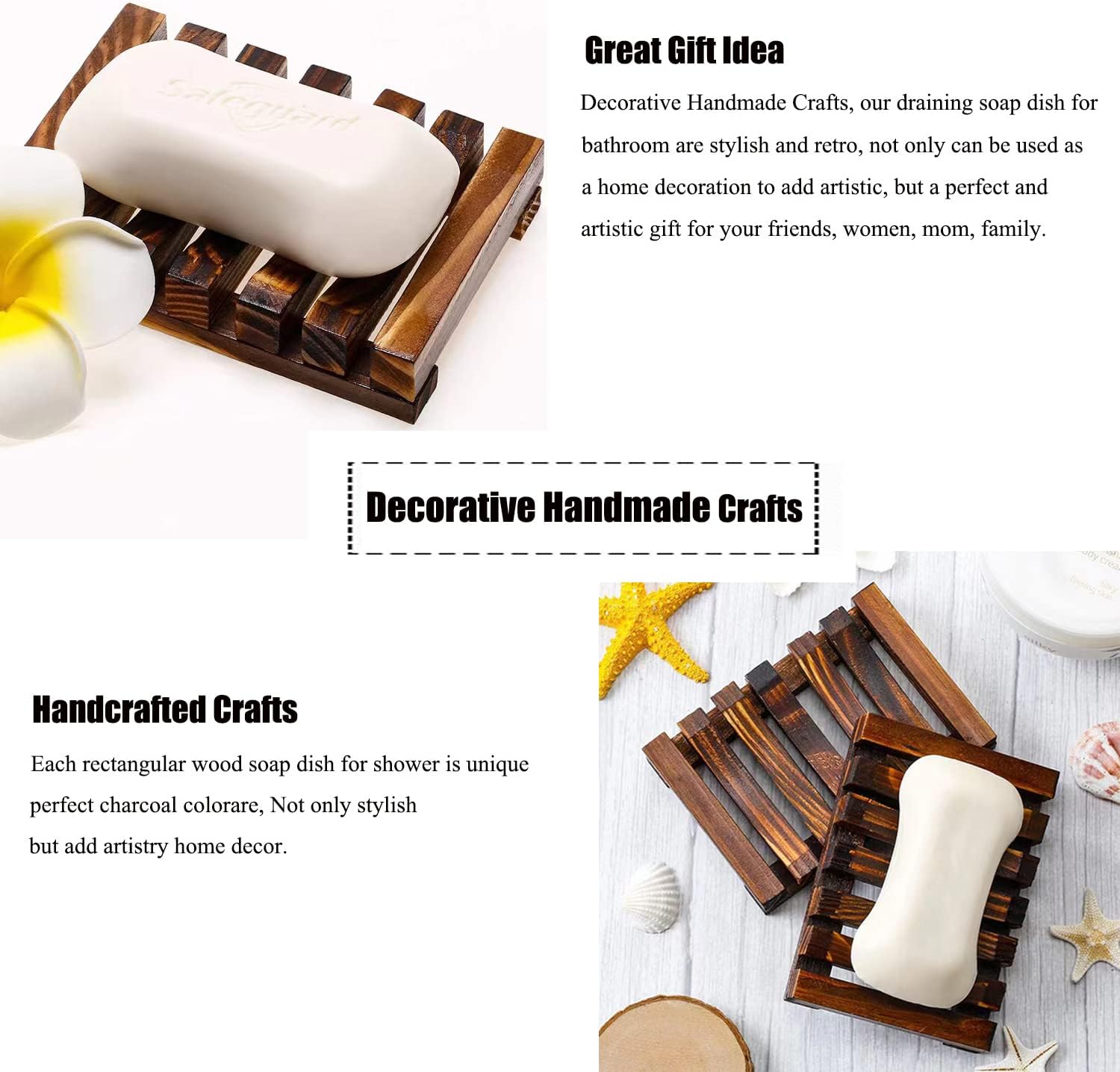 3 Pcs Natural Wooden Soap Holder for Shower and Bathroom