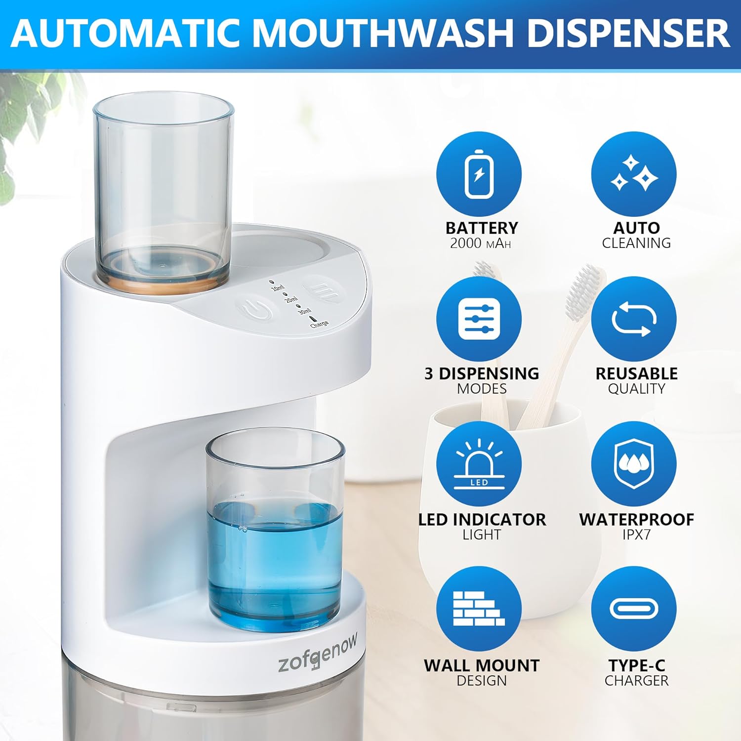 Automatic Mouthwash Dispenser Wall Mounted Rechargeable