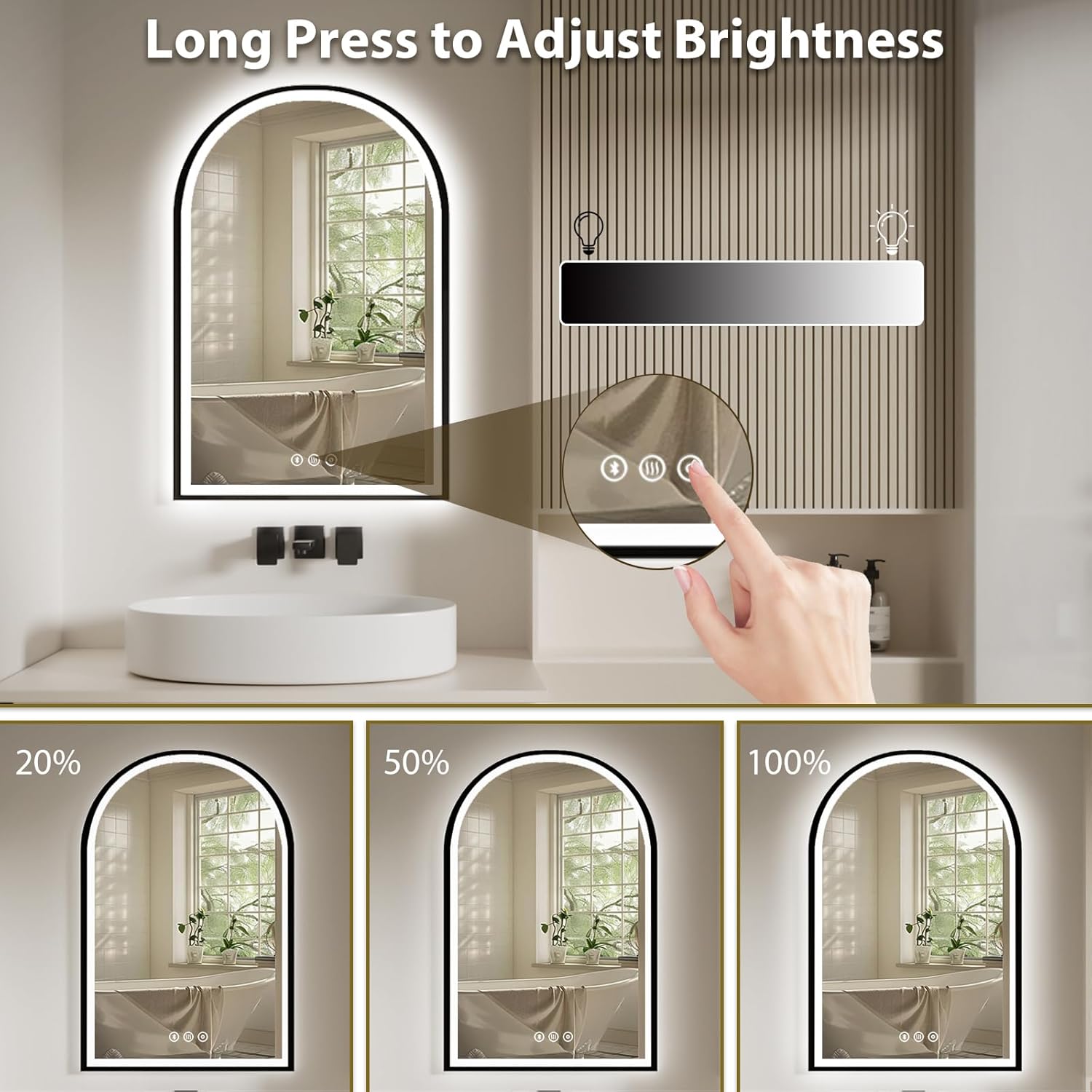 Habison 24x36 Inch LED Vanity Mirror with Bluetooth Speaker and Anti-Fog