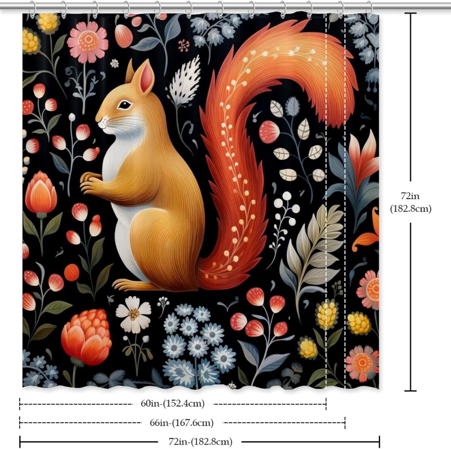 VAPOKF Cute Squirrel Shower Curtain Set with 12 Hooks - 66x72 Inches