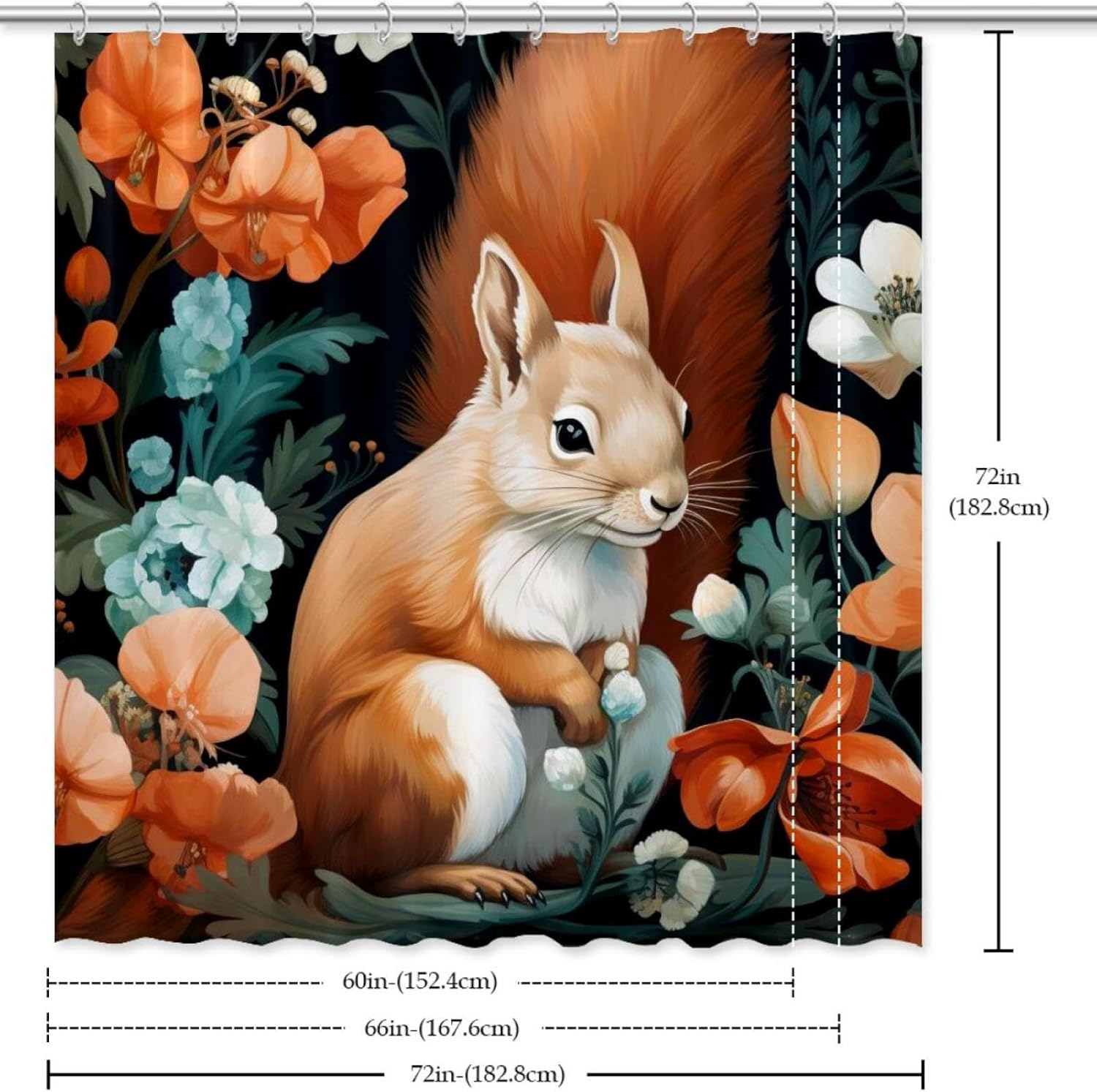 Cute Squirrel Shower Curtain Set with 12 Hooks 66x72 Inches
