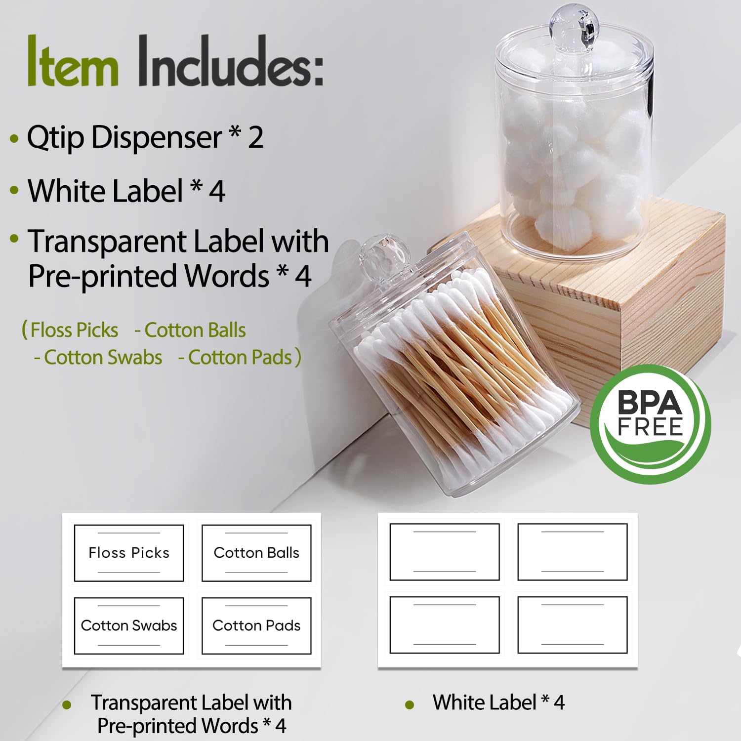 AOZITA 2 Pack Acrylic Q-tip Holder Dispenser