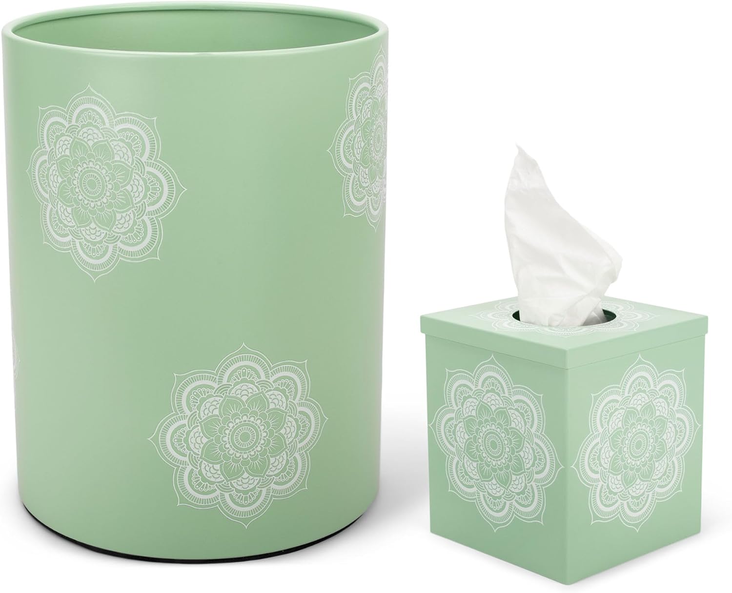 Mandala Round Trash Can and Tissue Box Holder Set