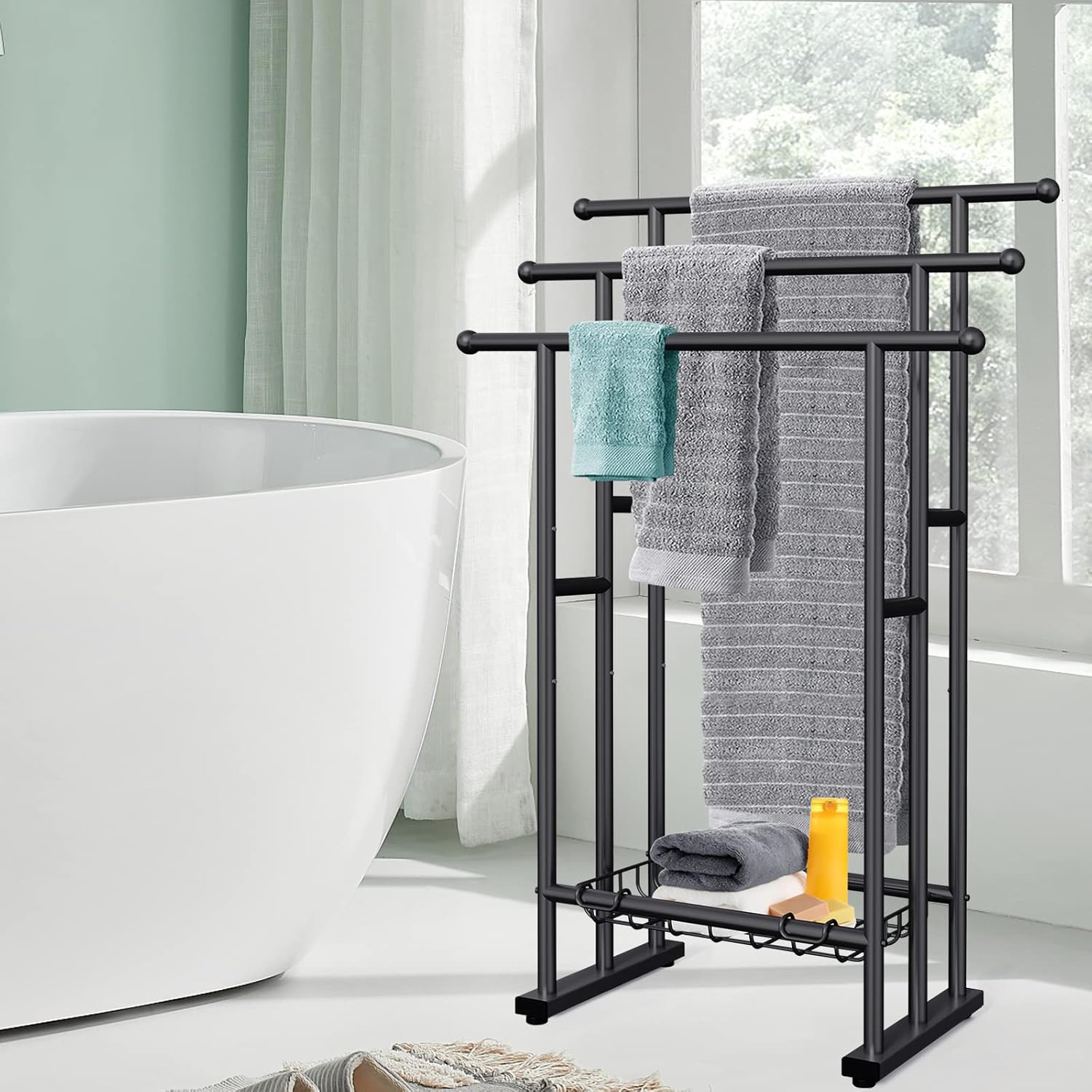 Kayfia 40 H Free Standing Towel Rack 3 Tier with Basket