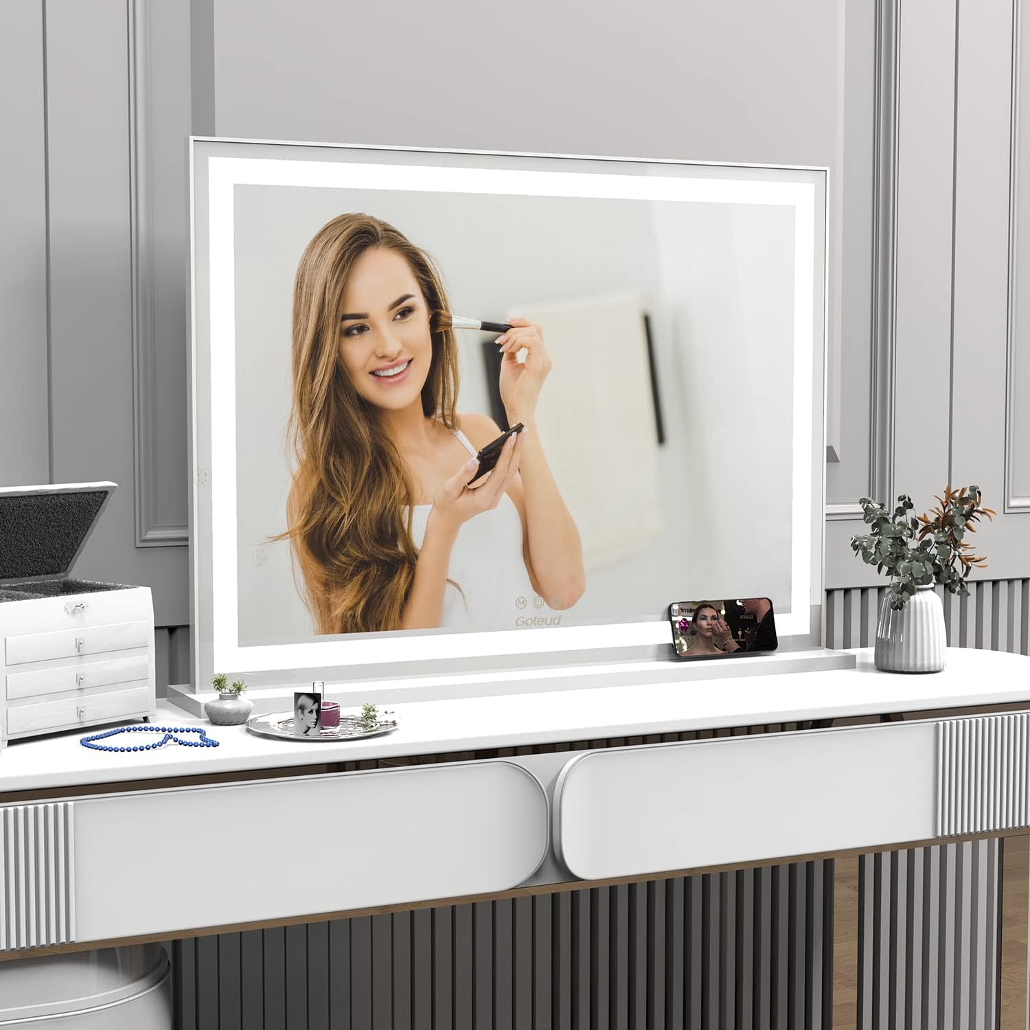 NICESTi Large Vanity Mirror with USB Lights and Adjustable Brightness
