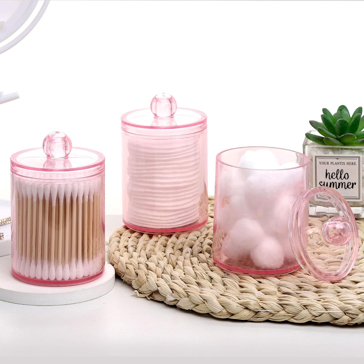 Tbestmax 3 Pack Cotton Swab Jar Holder Organizer