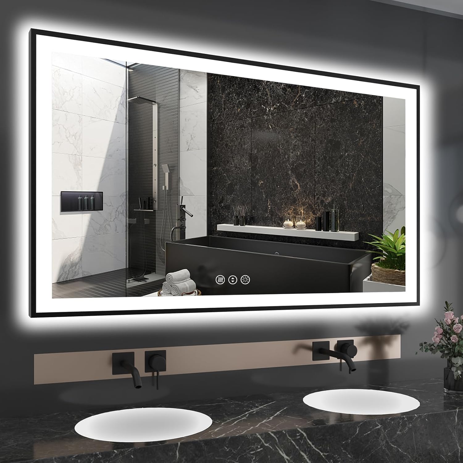 EchosLife 60x36 LED Mirror with Black Aluminum Frame