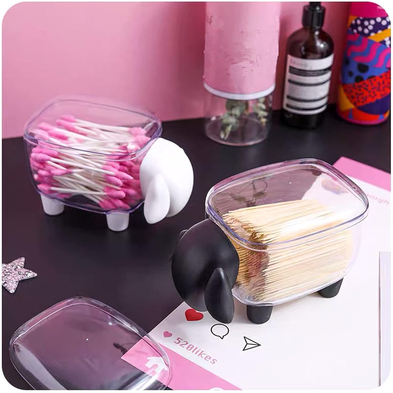 Cute Sheep Cotton Ball HolderDispenser 2-Pack Black White