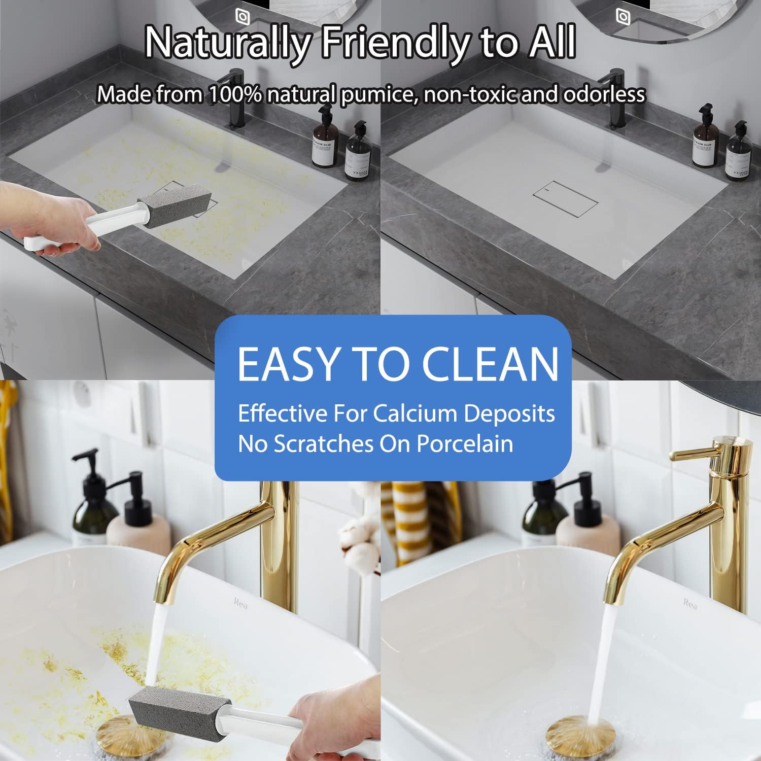 2 Pack Pumice Stone Brush with Long Handle for Toilet Cleaning