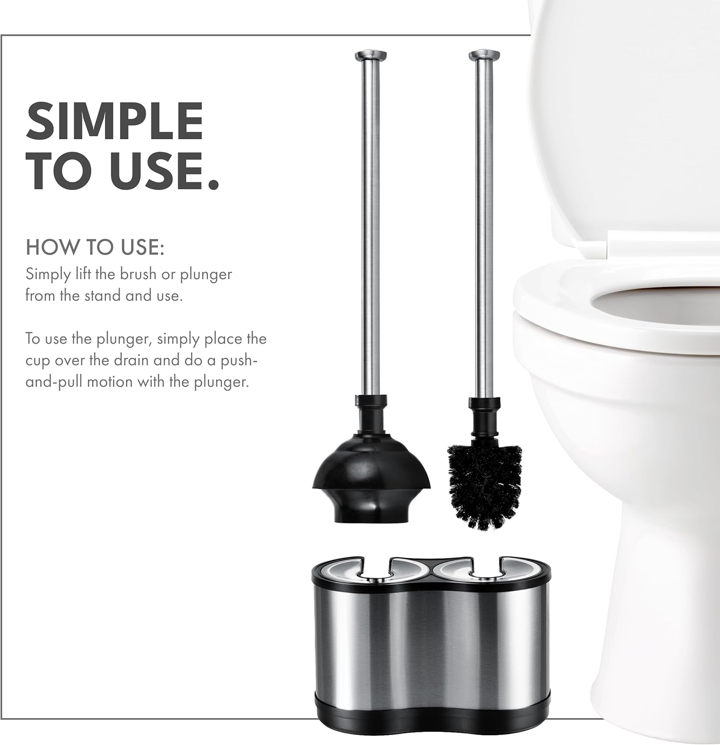 Modern Deluxe Freestanding Toilet Brush and Plunger Combo