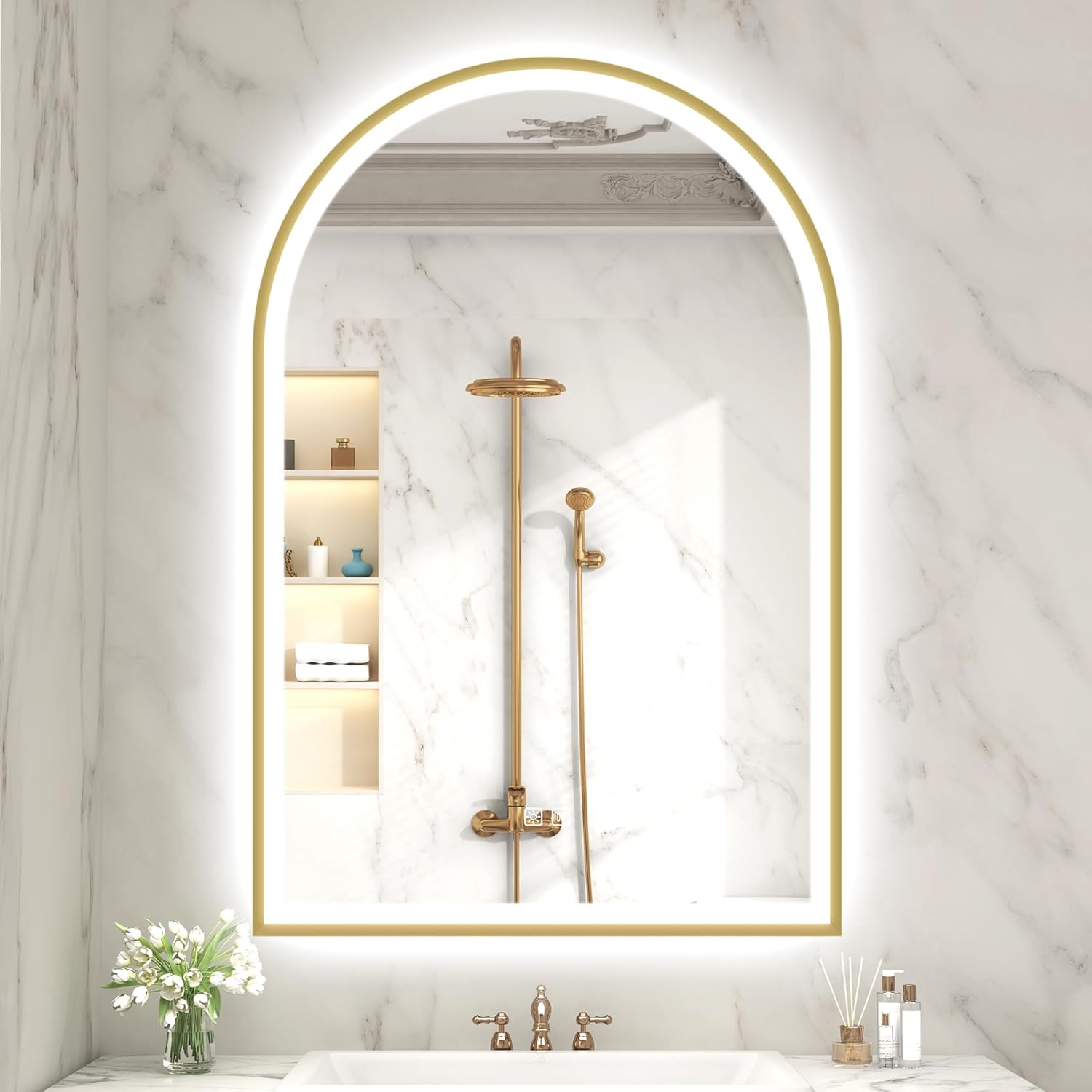 Sbagno 24x36 Arched Gold LED Mirror