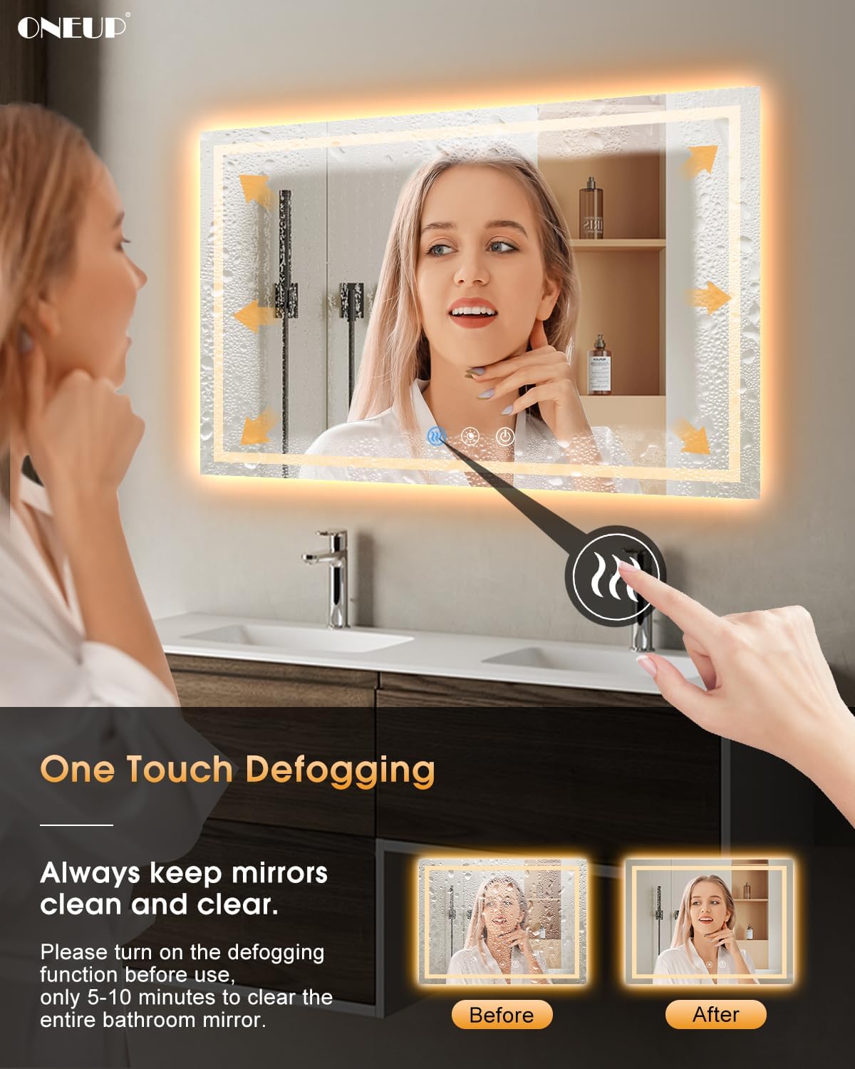 Oneup 55x36 Inch RGB LED Bathroom Mirror with Lights 1