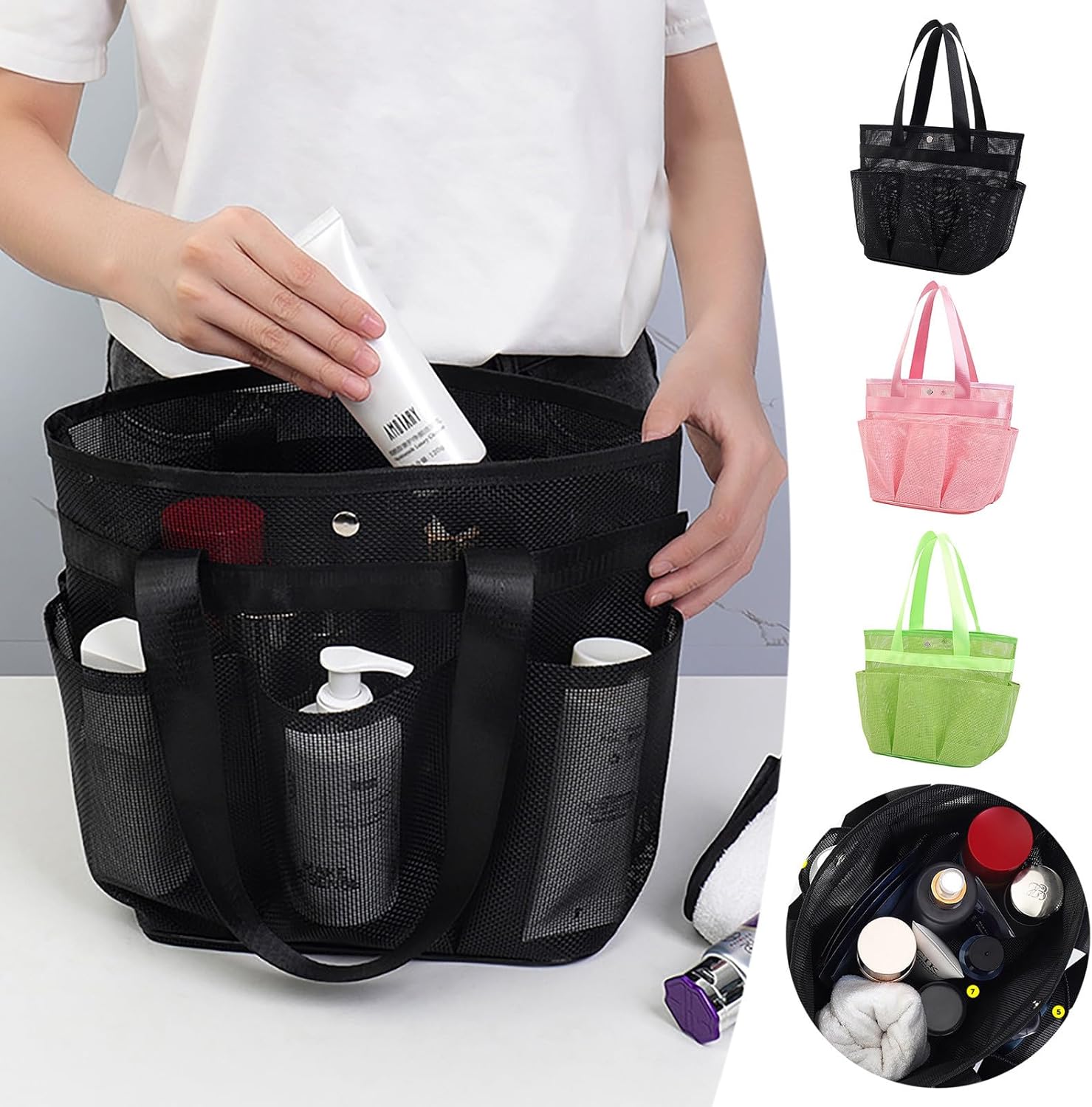 Mesh Shower Caddy with Upgraded Deep Pockets and 2 Handles