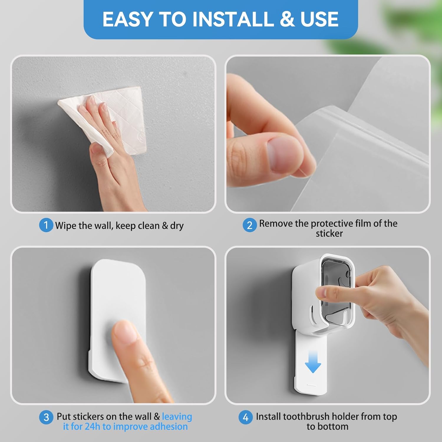 MOPMS Wall Mounted Toothbrush Holder 2PCS with Cover