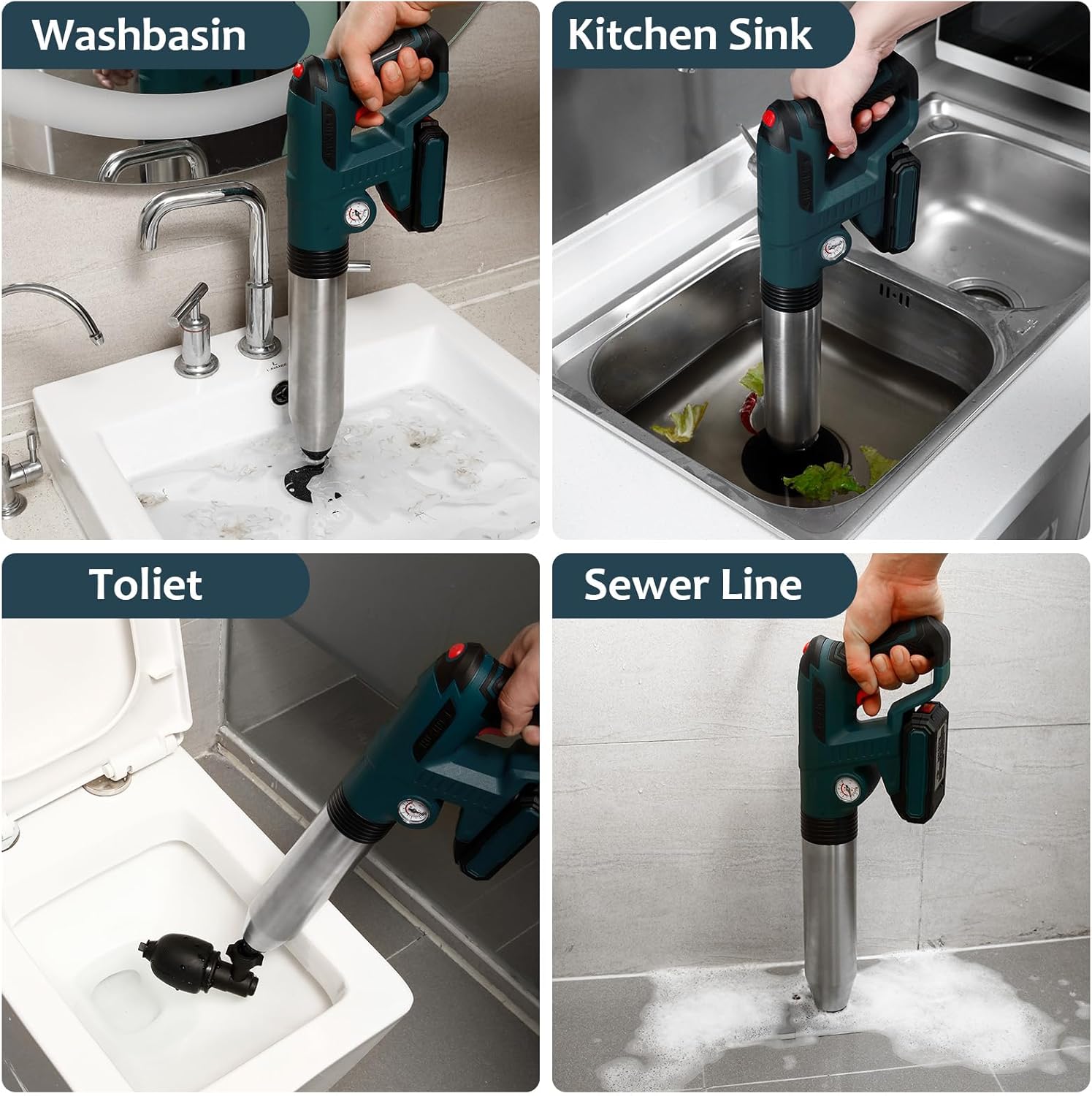 Electric Toilet Plunger with Barometer for Efficient Clog Removal
