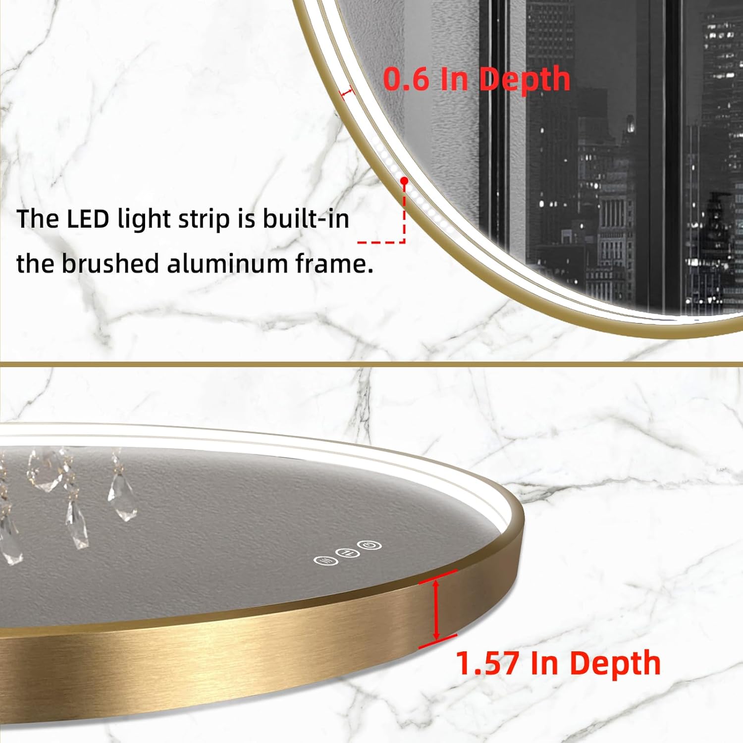 Oerbasz 32 Inch Gold Framed LED Bathroom Mirror 1