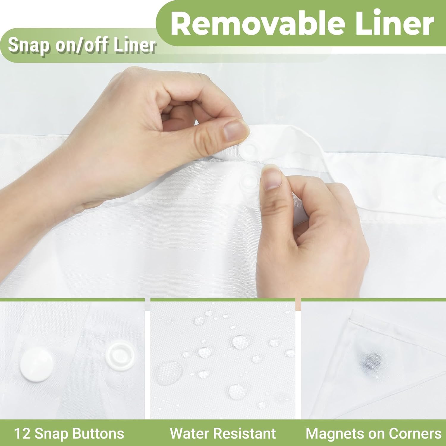 WONICY 3-in-1 Shower Curtain Set with Liner Grey 71x74 Inches