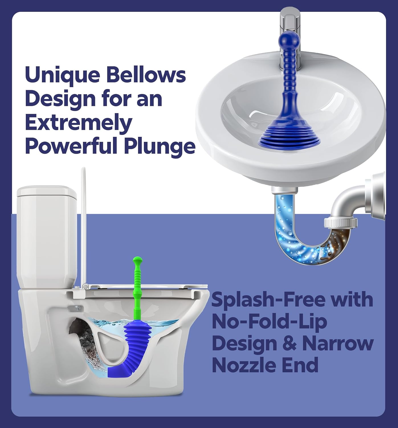Luigis Heavy Duty Plunger Bundle for Bath and Kitchen