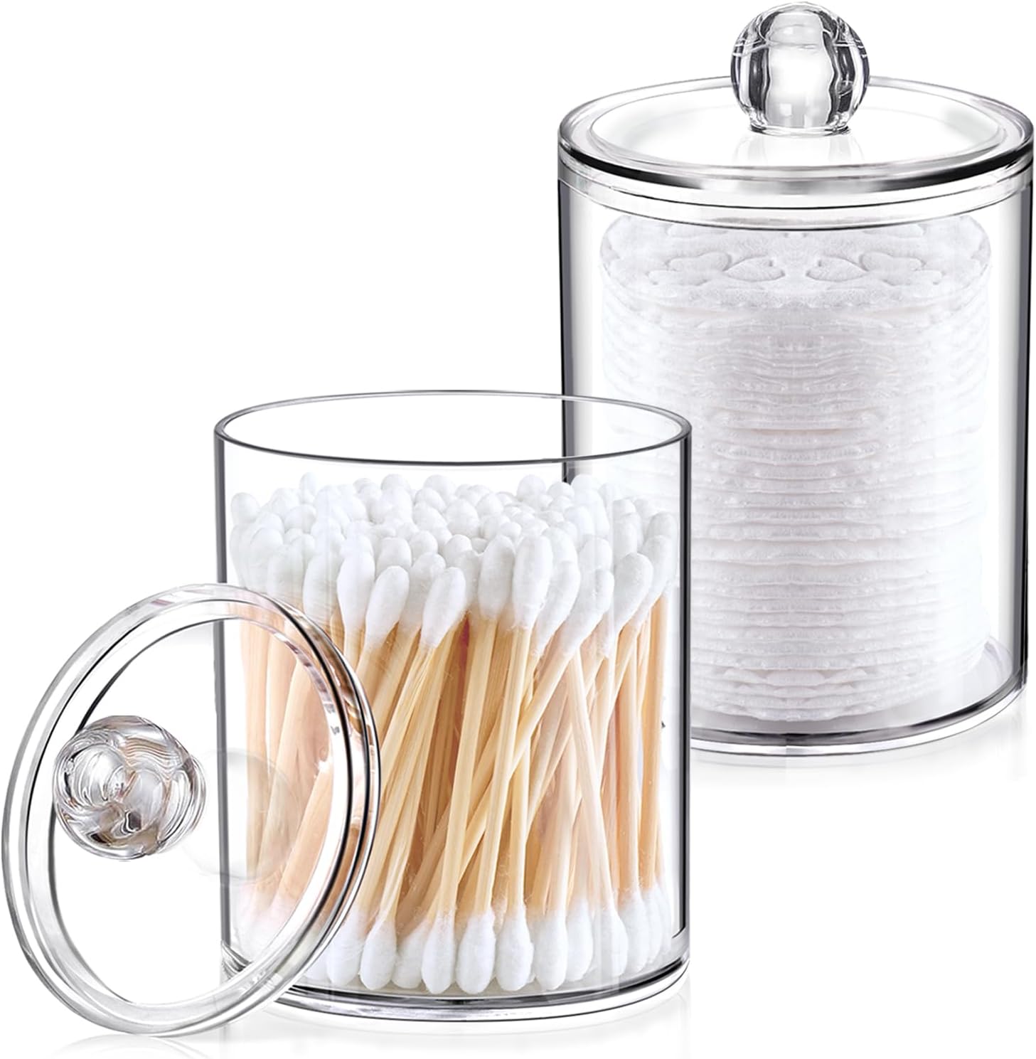 2 Pack Qtip Holder Clear Plastic Dispenser for Bathroom Storage