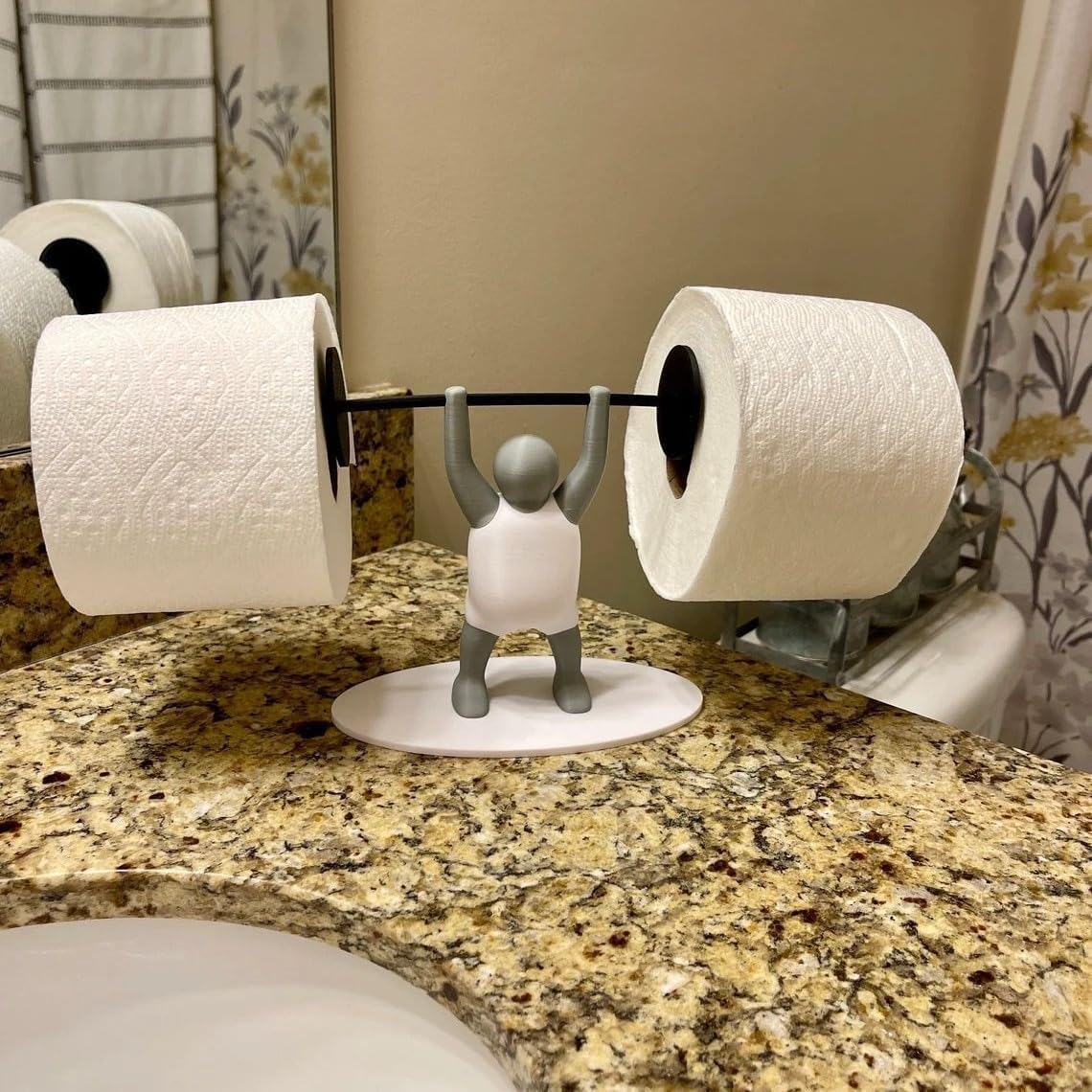 Novelty Toilet Paper Holder with Strong Man Design White and Gray