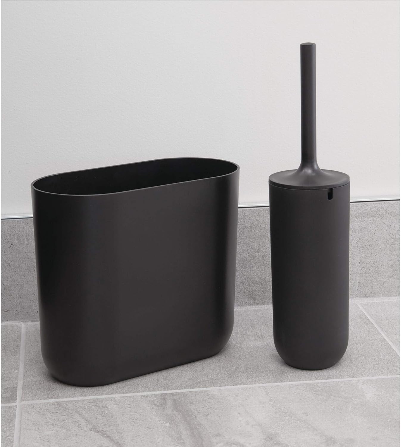 InterDesign Slim Oval Plastic Trash Can Matte Black