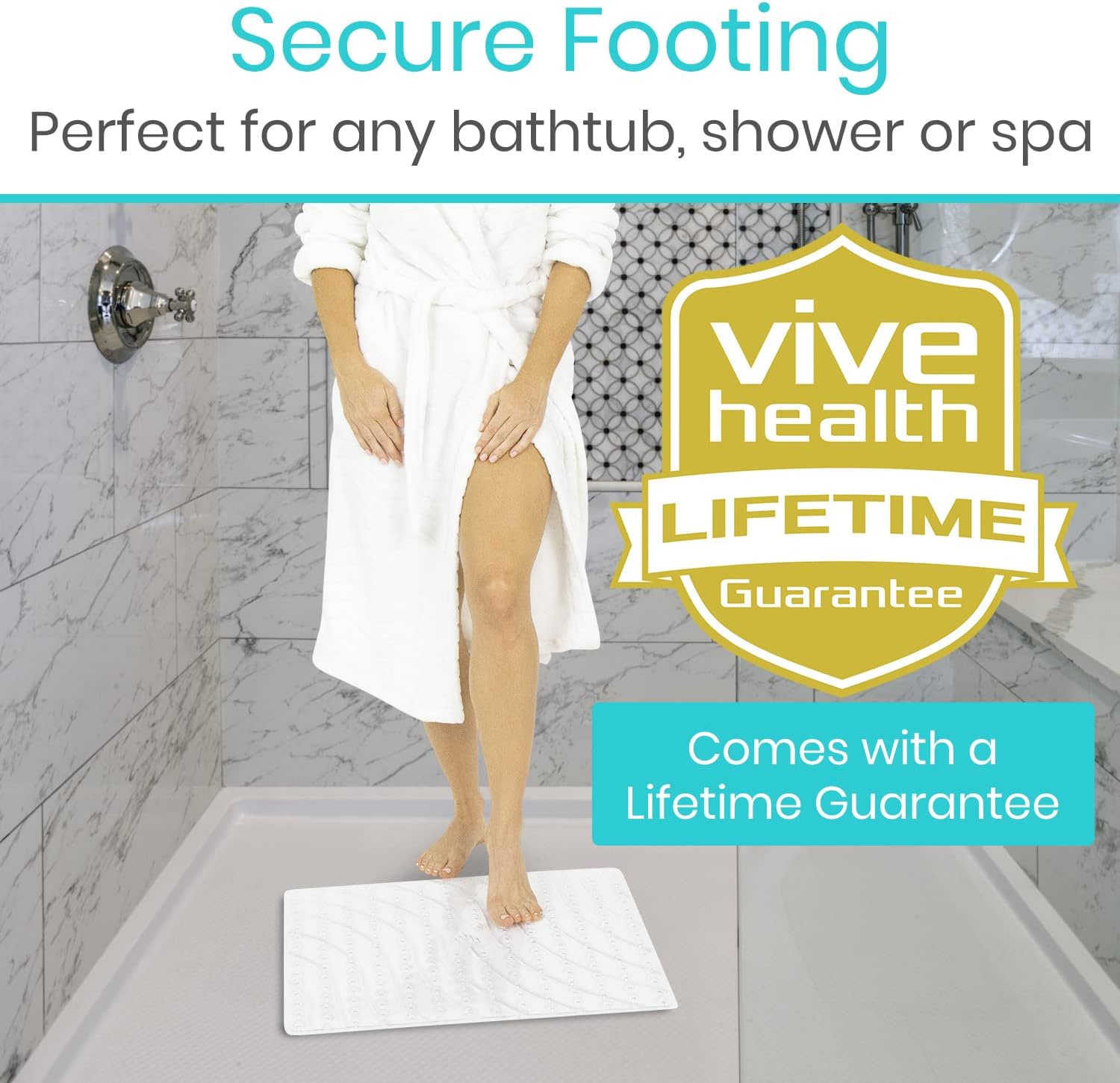 Vive Non-Slip Square Shower Mat with Suction Cups