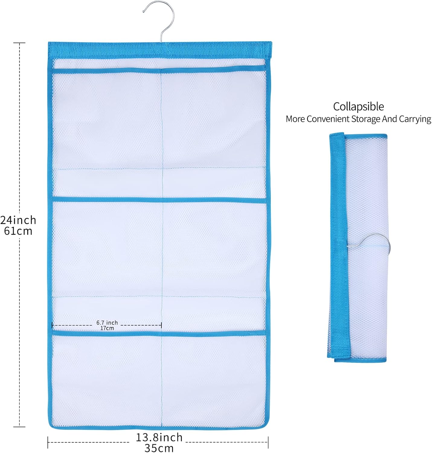 6 Storage Pockets Hanging Mesh Shower Caddy Blue 1