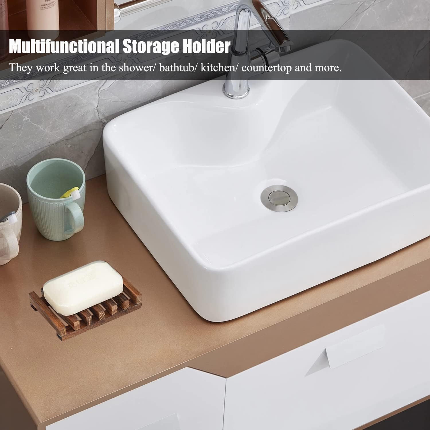 3 Pcs Natural Wooden Soap Holder for Shower and Bathroom