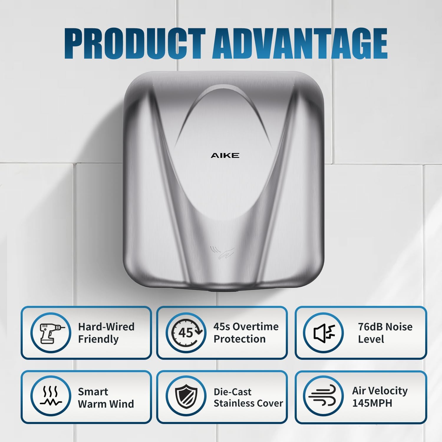 AIKE Elephant Power Hand Dryer AC110V-130V High Speed Auto Warm