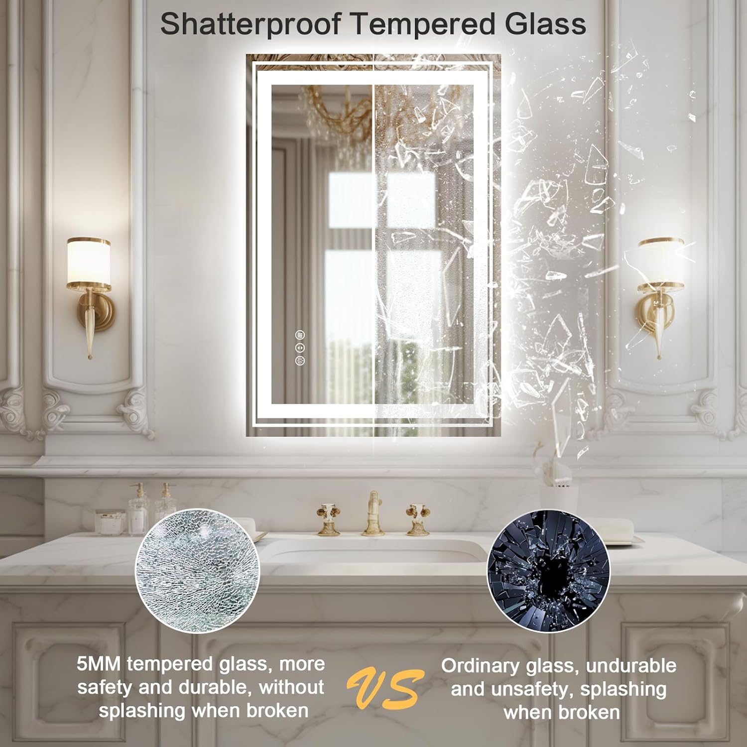 WTTY 24x32 LED Bathroom Mirror with Anti-Fog and Dimmable Lights