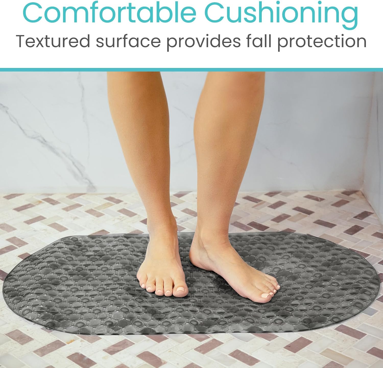 Vive Oval Bathtub Mat - Non-Slip Secure Durable Easy to Clean Gray
