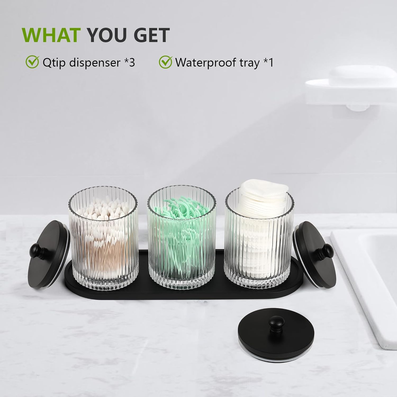 3 Pack Qtip Holder - Elegant Glass Bathroom Storage Set