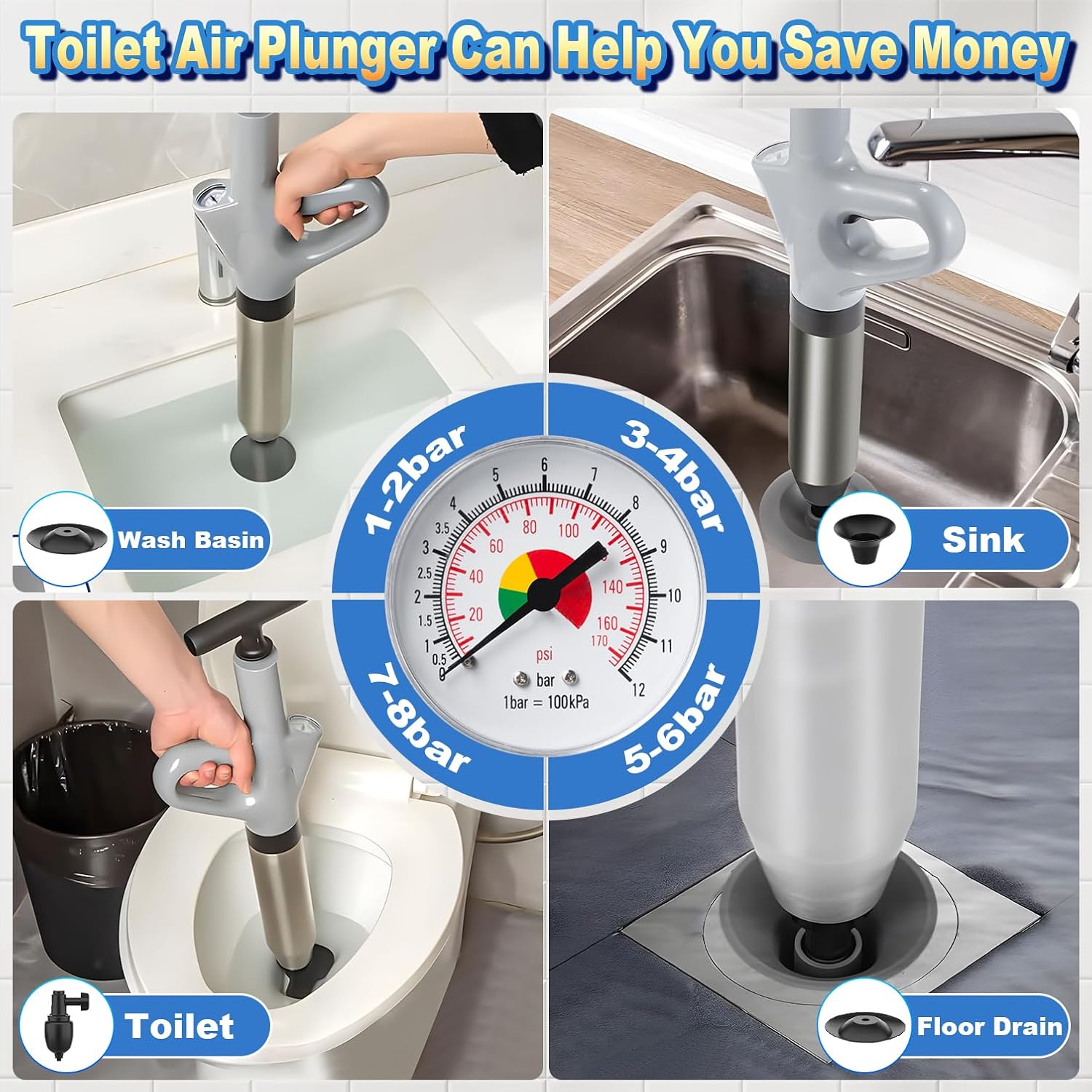 Mieaoll High Pressure Toilet Plunger with Real-Time Pressure Display 1