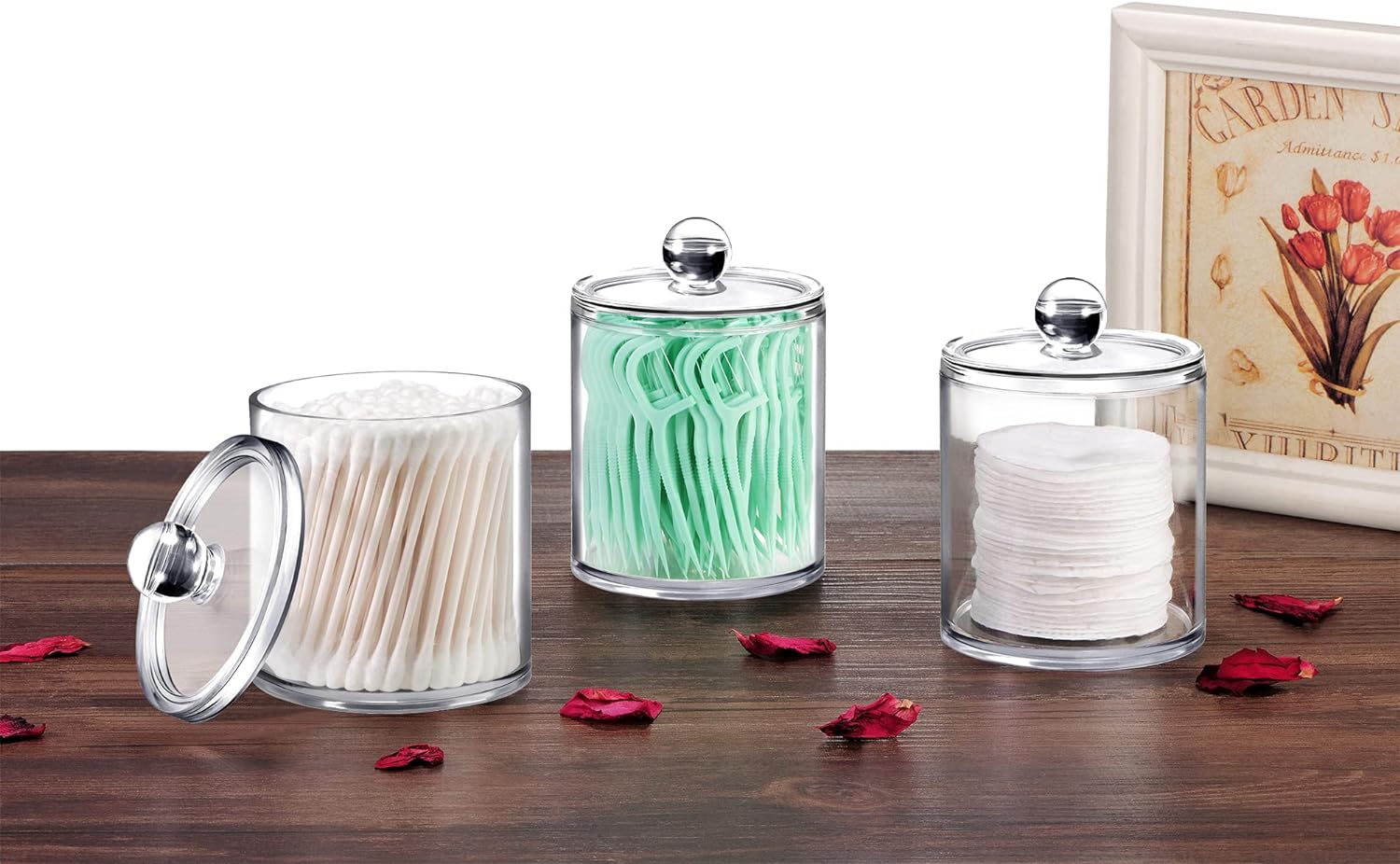 SheeChung 6 Pack Qtip Dispenser Clear Acrylic Jars