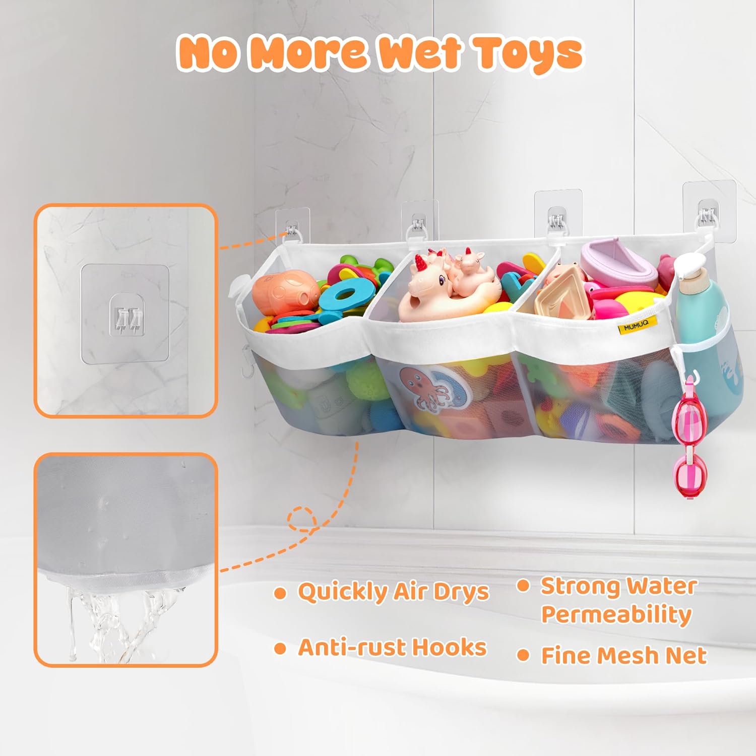 MUMUQ 3 Compartment Bath Toy Storage Bag 1