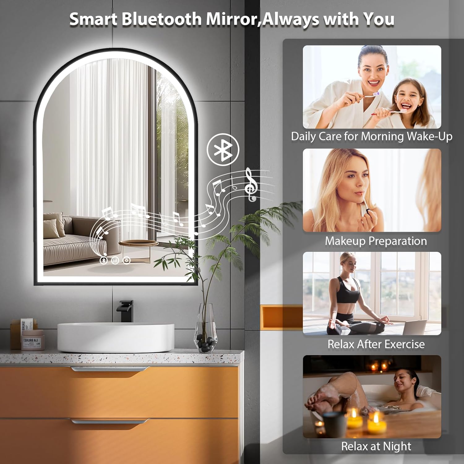 Habison 24x36 Inch LED Vanity Mirror with Bluetooth Speaker and Anti-Fog