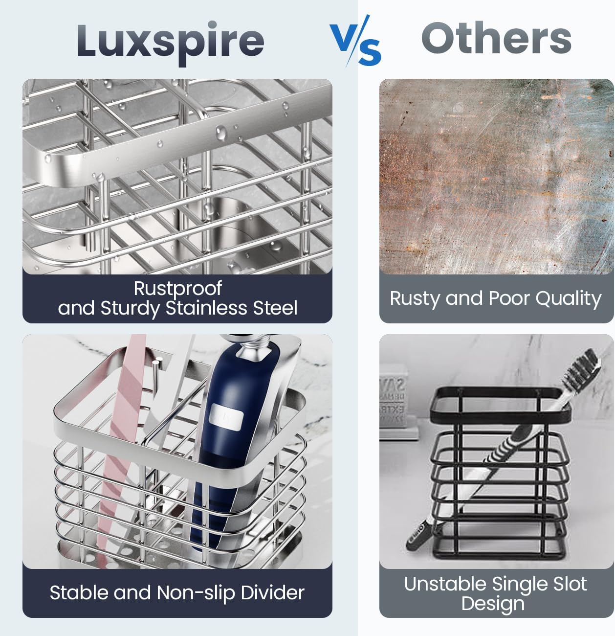 Luxspire Wall Mounted Toothbrush Holder 2 Slots Stainless Steel Silver 1