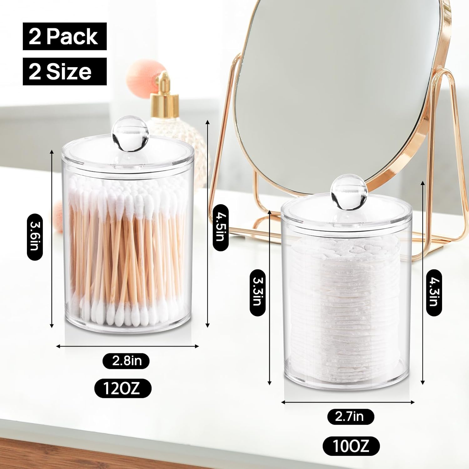 2 Pack Qtip Holder Clear Plastic Dispenser for Bathroom Storage