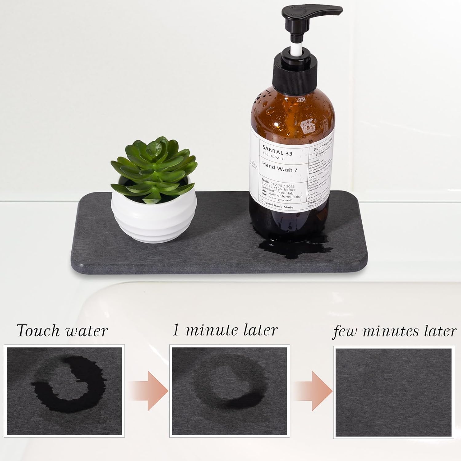 Heagoale Water Absorbing Stone Tray - Dark Grey